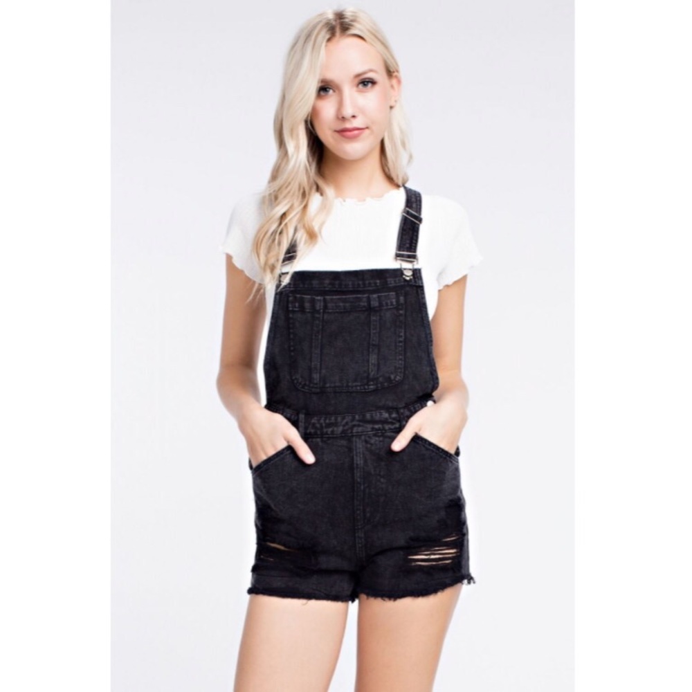 Honey Pinch Black Distressed Overalls